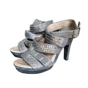 Y2k costal avant garde gray and silver studded leather sandals size 8